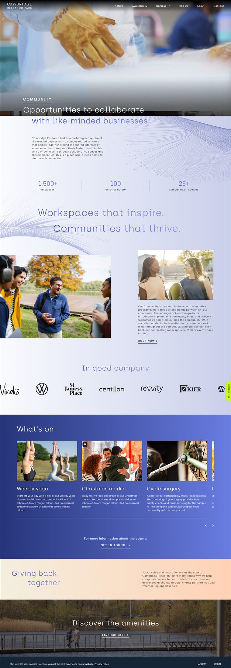 Cambridge Research Park responsive website page