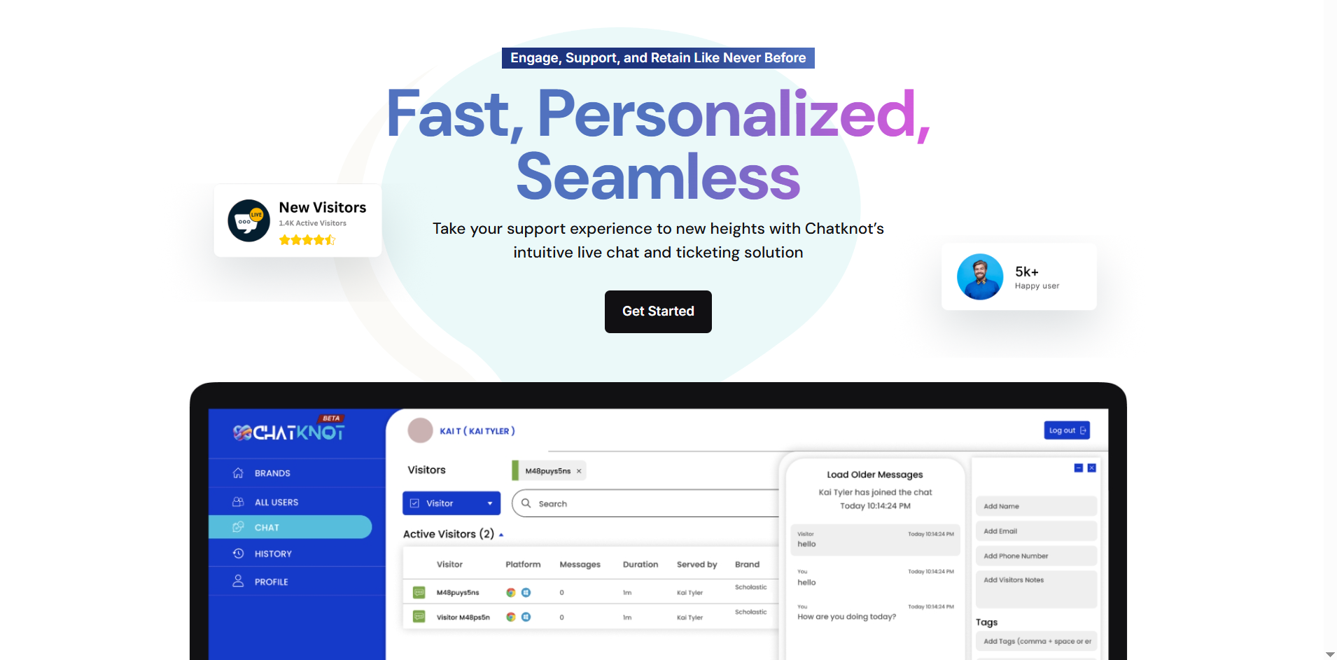 ChatKnot SaaS live chat and visitor analytics dashboard