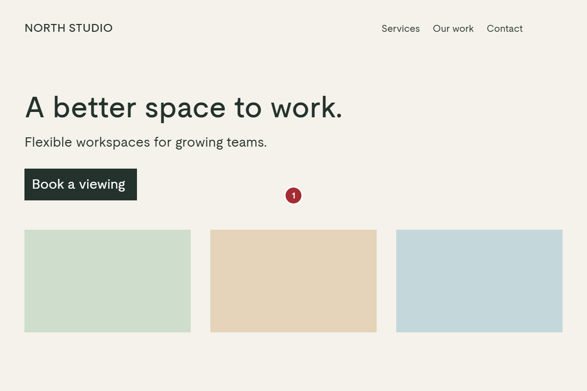 Synthetic workspace page with a numbered feedback mark that matches its developer brief